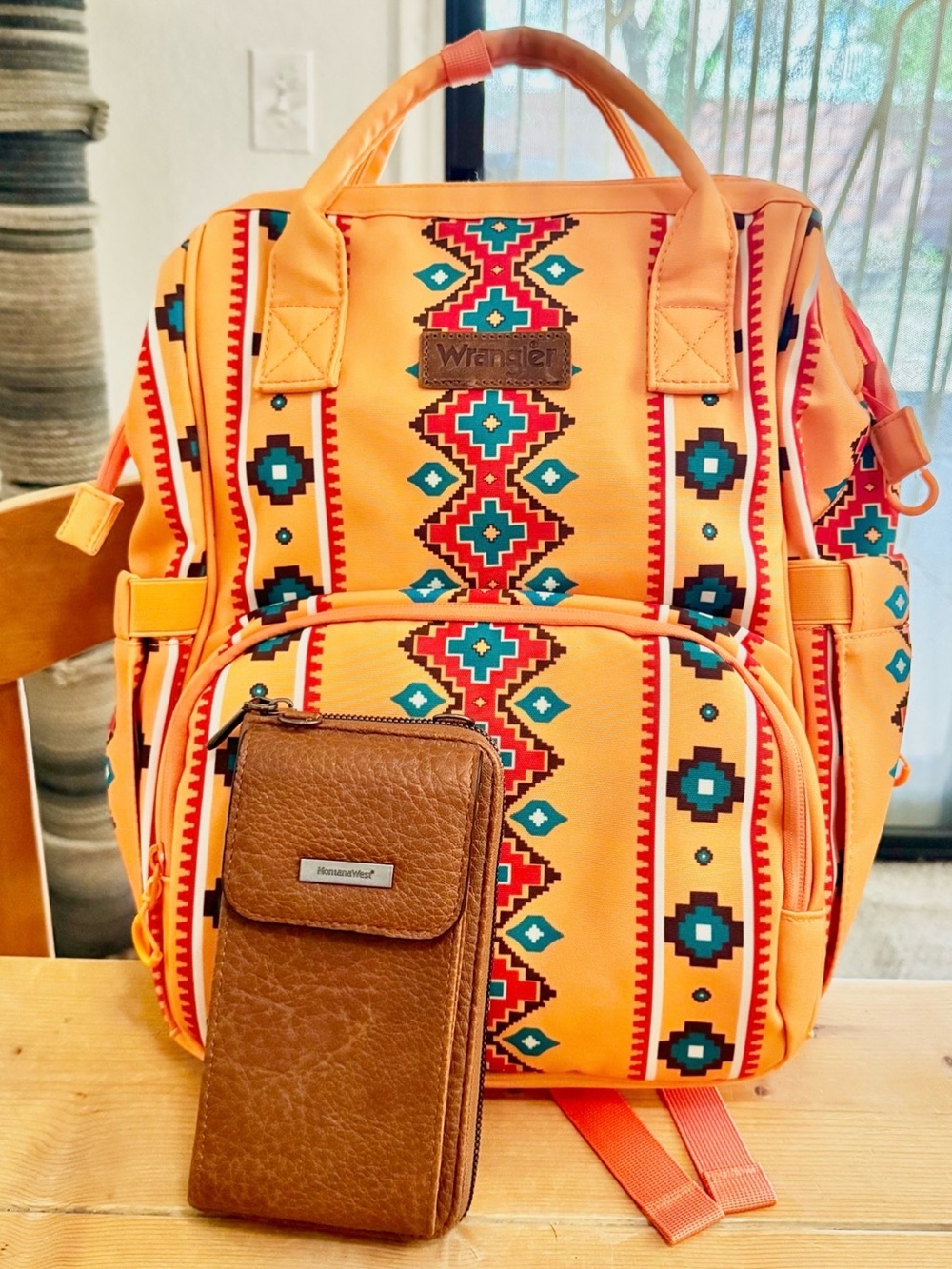 Wrangler Orange Aztec Geometric Backpack